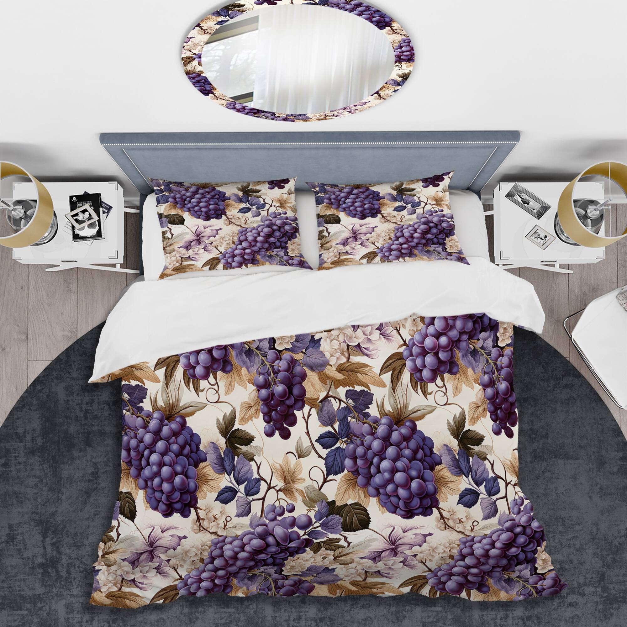 Designart "Tuscan Vineyard Vines" Beige Cottage Bedding Cover Set With